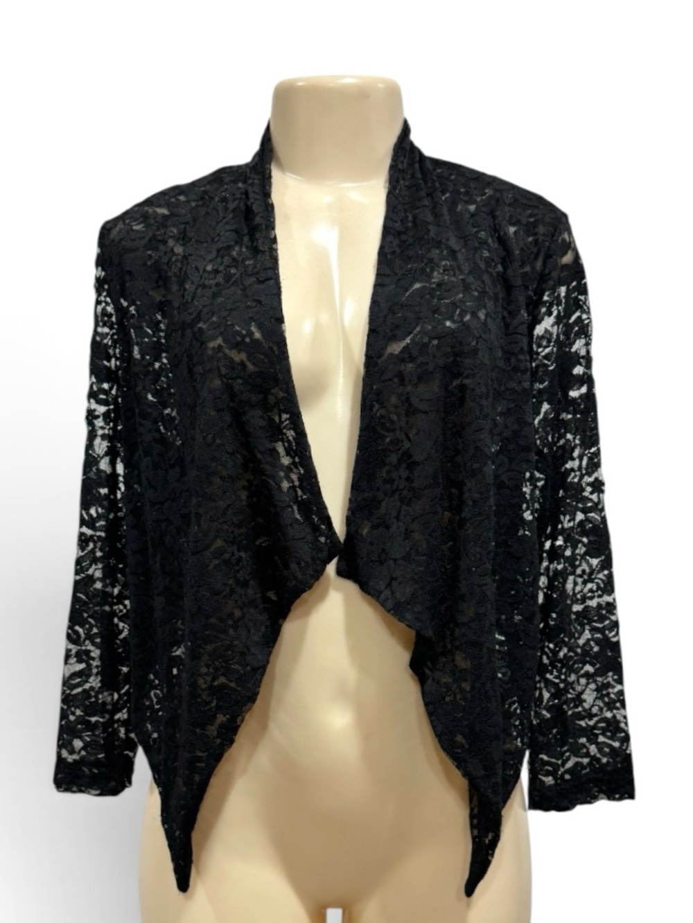 Y2K DEB Black Lace Open-Front Cardigan Vintage Whimsigoth Crop Cami Goth Grunge